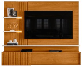Painel TV 65 Pol 200cm Bancada Suspensa Ripado Mirellin M20 - D'Rossi - Cinamomo e Off White