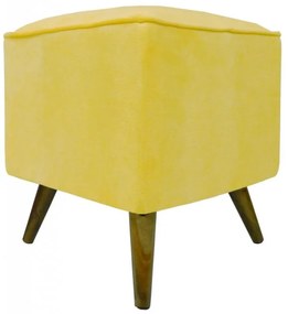 Puff Quadrado Modena Sigma em Suede com Pés Palito Inclinado - Amarelo