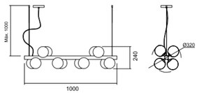 Pendente Pérola Horizontal C/ 12 Globos 100Cm 12L G9 / Metal E Globo Ø... (BT - Branco Texturizado, FOSCO)