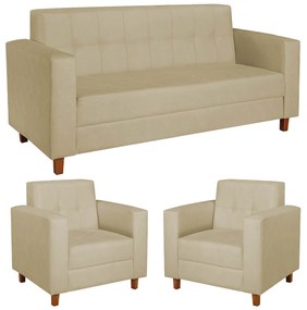 Kit Sofá 2 Lugares e 2 Poltronas Denver Suede Bege - ADJ Decor