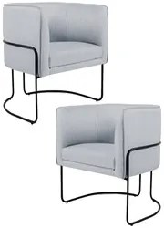 Kit 2 Poltronas Decorativas Base Aço Betina C-315 Linho Cinza - Domi