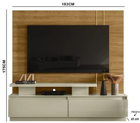 Estante de TV 75 Pol 183cm Sala de Estar Belora M20 - D'Rossi  - Cumaru e Opala