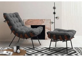 Puff Decorativo Sala de Estar Abel Base de Madeira Preto Suede Cinza G41 - Gran Belo