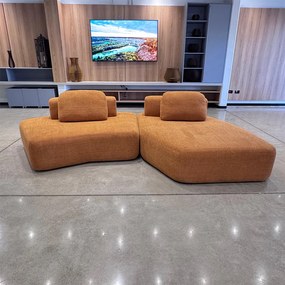 Sofá Ilha Sala de Estar Modulado Dakota com Chaise Encosto Almofadas Soltas Bouclê Rústico Terracota G33 - Gran Belo