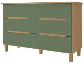 Comoda Logan 6 Gavetas em MDF cor Olmo e Verde 136 cm - 72413 Sun House