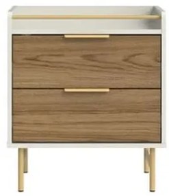 Mesa Cabeceira Yves 2 Gavetas Off White Fosco e Freijo 54cm - 71134 Sun House