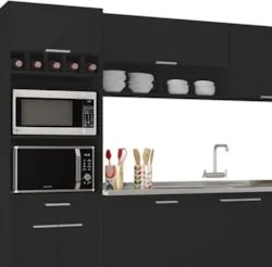 Armário de Cozinha CP04 Com Pia 180cm Pérola Z34 Preto      - Mpozenat