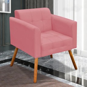 Poltrona Decorativa Pés Palito Karen Suede Rosê G19 - Gran Belo