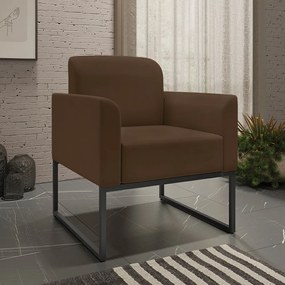 Poltrona Decorativa Isabella Base Industrial Suede Marrom/Preto G19 - Gran Belo