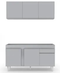 Armário Cozinha e Balcão Para Pia 150cm Dakota Cinza Claro  - Lumil