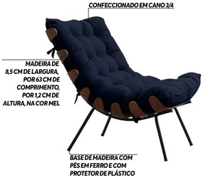 Poltrona Decorativa Sala de Estar Abel Base de Madeira Preto Veludo Azul G41 - Gran Belo