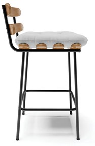 Banqueta Costela Linho Base Metálica Preto - DRossi - A05 Cinza Claro
