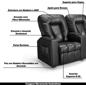 Poltrona do Papai Reclinável 2 Lugares Sala de Cinema Pequim Manual PU Preto G23 - Gran Belo