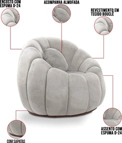 Sofá 2 Lugares com Puff e Poltrona Orgânica Fixa Cloud Bouclê E03 - D'Rossi - Cinza claro