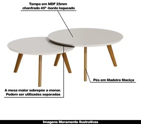 Conjunto Mesa de Centro Redonda Polly Off White G29 - Gran Belo