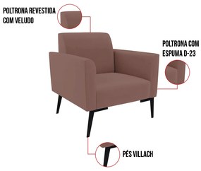 Poltrona Pés Villach Marisa Veludo - Rose