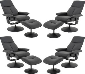 Kit 4 Poltronas do Papai Reclinável Elétrica Com Apoio de Pés Giratória e Massagem Nebraska PU Preto G56 - Rivatti