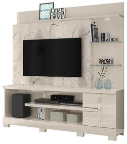 Home Theater Maxim  Porta 2 Prateleiras Iluminação LED MDP até 55 Calacata/OffWhite G97 - Gran Belo
