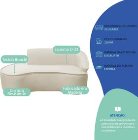 Divã Recamier Curvo Sala de Estar Recepção Marrocos 200cm Lado Esquerdo Bouclé
