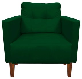 Kit 1 Sofá Namoradeira e 2 Poltronas Livia Suede Verde Pés Chanfrado Castanho - D'Rossi