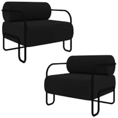Poltrona Decorativa para Sala Industrial Kit 2 Kira Z08 Veludo Preto -