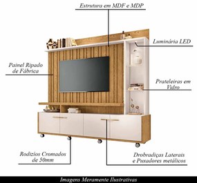Home Theater Decorativo Perseu TV até 60 com Led Carvalho/Off White G26 - Gran Belo