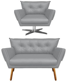 KIT 01 NAMORADEIRA E 01 POLTRONA GIRATOR - Cinza