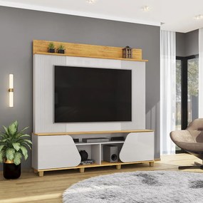 Home Estante Cavill TV 70" Ripado Canelado 2 Portas Pés Dourados Bali/Cedro G18 - Gran Belo