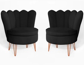 Conjunto 2 Poltrona Dália Pés Hairpin Legs Bronze Veludo Preto