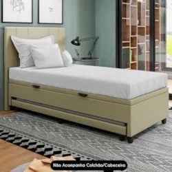 Bicama Box Baú Solteirão 96x203cm Samy S05 Sintético Bege - Mpozenato