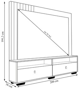 Estante Home Theater 200cm Detalhe Ripado até 70 Puxadores PU Fita LED Blida Lamina Mel/Grafite G11 - Gran Belo
