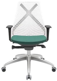 Cadeira Office Bix Tela Branca Assento Poliéster Verde Autocompensador Base Alumínio 95cm - 64014 Sun House