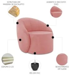 Sofá 4 Lugares 220cm Wendi e Poltrona Steve Suede Rosê I01  - Mpozenat