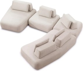 Sofá Sala de Estar Modulado Design Moderno 585cm Pés de Madeira Appa Veludo Bege G93 - Gran Belo