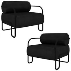 Poltrona Decorativa para Sala Industrial Kit 2 Kira Z08 Sintético Pret