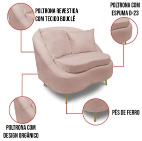 Poltrona Decorativa Orgânica Pé Ferro Dourado Zaya Bouclê C05 - D'Rossi - Rose