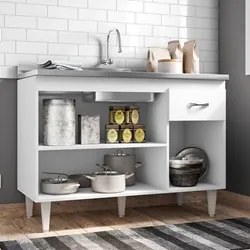 Balcão Gabinete Com Pia Inox 120cm 3 Portas e 1 Gaveta Flex Gabriela B