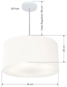 Lustre Pendente Cilíndrico Md-4242 Cúpula em Tecido 45x25cm Branco - Bivolt