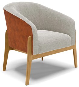 Poltrona Decorativa Base Madeira Stella PU Nozes/Bouclê D03 - D'Rossi - Cinza
