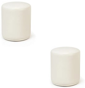 Puff Redondo Orgânico para Sala Kit 2 Malu Sintético PU Bege M11 - D'Rossi