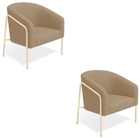Poltrona Sala Industrial Alta Champanhe Kit 2 Stella Suede D03 - D'Rossi - Marrom Rato