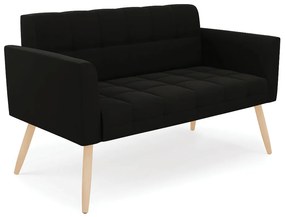 Kit 1 Sofá Namoradeira e 2 Poltronas Elisa Suede Pés Palito Natural - D'Rossi - Preto