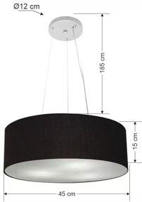 Lustre Pendente Cilíndrico Md-4184 Cúpula em Tecido 45x15cm Preto - Bivolt