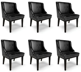 Kit 6 Cadeiras Decorativas Sala de Jantar Base Fixa de Madeira Firenze PU Preto Brilho G19 - Gran Belo
