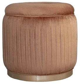 Puff Redondo Drapeado Estofado Nuni - Dourado Soleil - Tecido Veludo Terracota Kleiner
