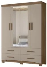 Guarda Roupa Casal 160cm Com Espelho Cancum Carvalho/Fendi Z17 - Mpoze