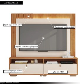 Home Theater Blida Ripado para TV até 70 com LED Freijo/OffWhite G11 - Gran Belo