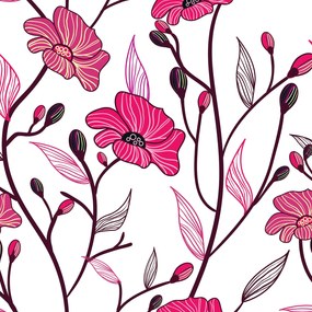 Papel de Parede Floral traçado rosa e amarelo
