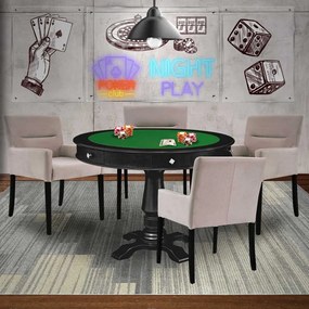 Mesa de Jogos Carteado Victoria Redonda Tampo Reversível Preto com Kit 4 Cadeiras Vicenza Suede Nude G36 G15 - Gran Belo