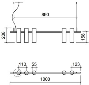 Pendente Retângular 100X5,5X20,8Cm Tubo Transpasse Assimétrico Alumíni... (CHAMPANHE)